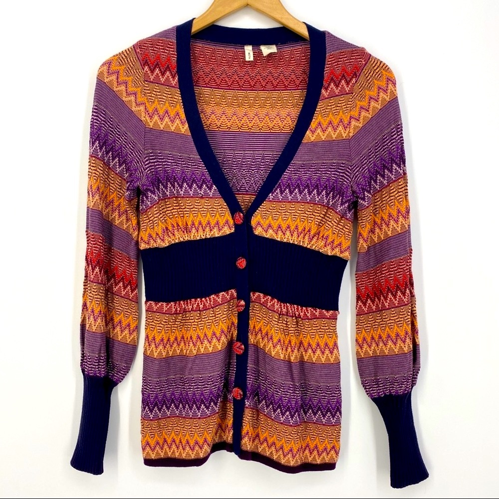 Moth Anthropologie Chevron Knit Cardigan Purple Orange XS Zigzag Button Front